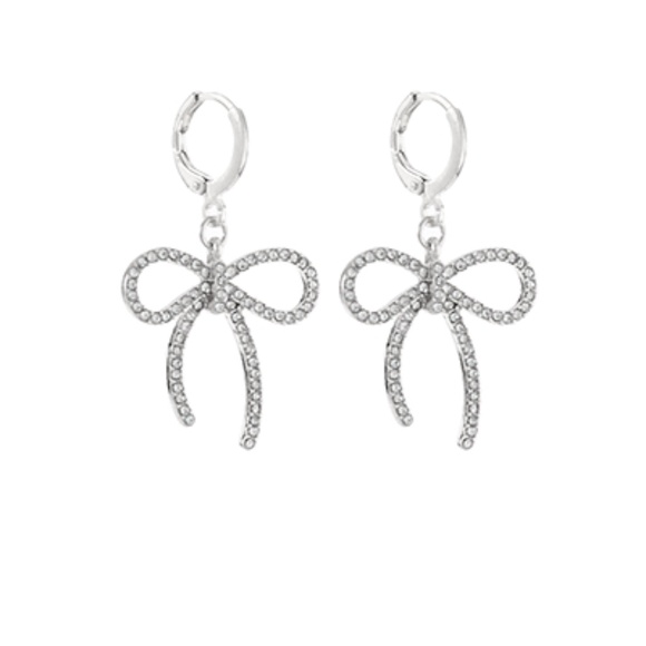 Pave Bow Huggie Earrings - Picture 2 of 2